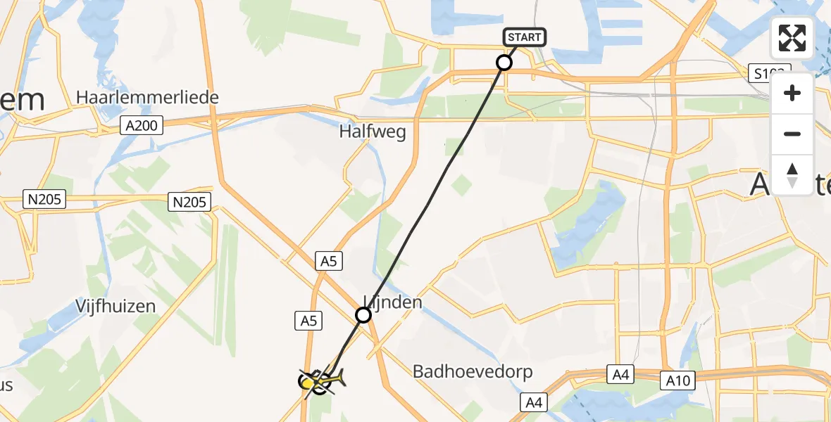 Routekaart van de vlucht: Lifeliner 1 naar Schiphol