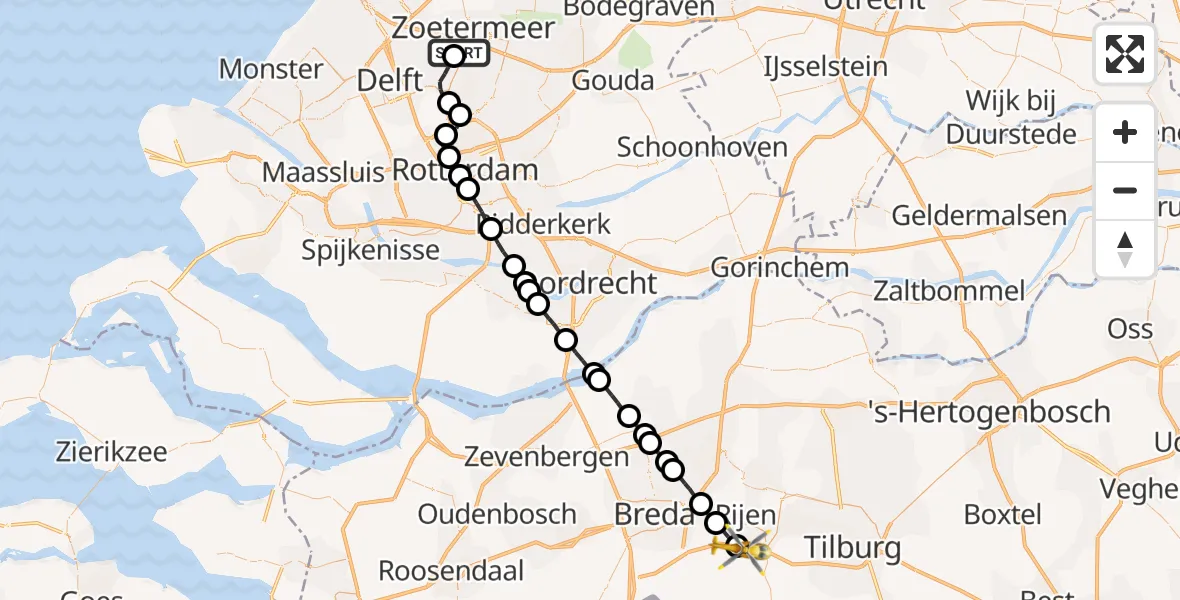 Vluchtroute Traumahelikopter Zoetermeer - Gilze, 09 september 2023, 12:58