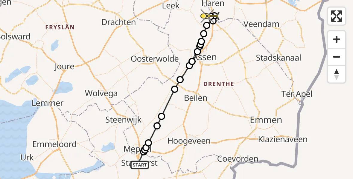 Routekaart van de vlucht: Lifeliner 4 naar Groningen Airport Eelde