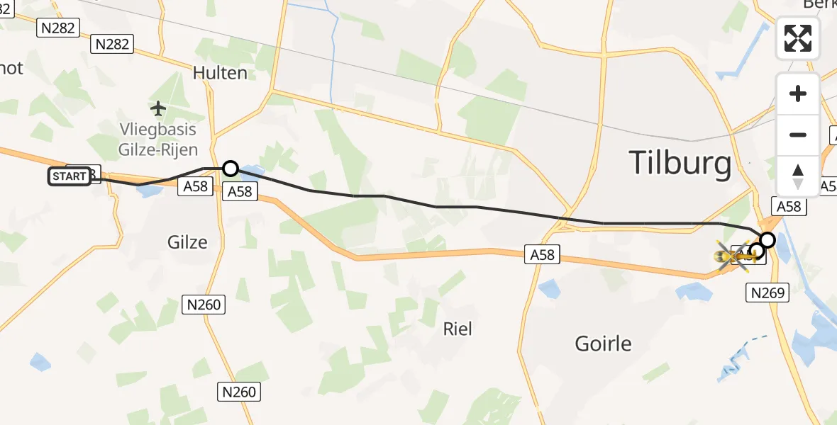 Vluchtroute Traumahelikopter Gilze - Tilburg, 09 september 2023, 13:48
