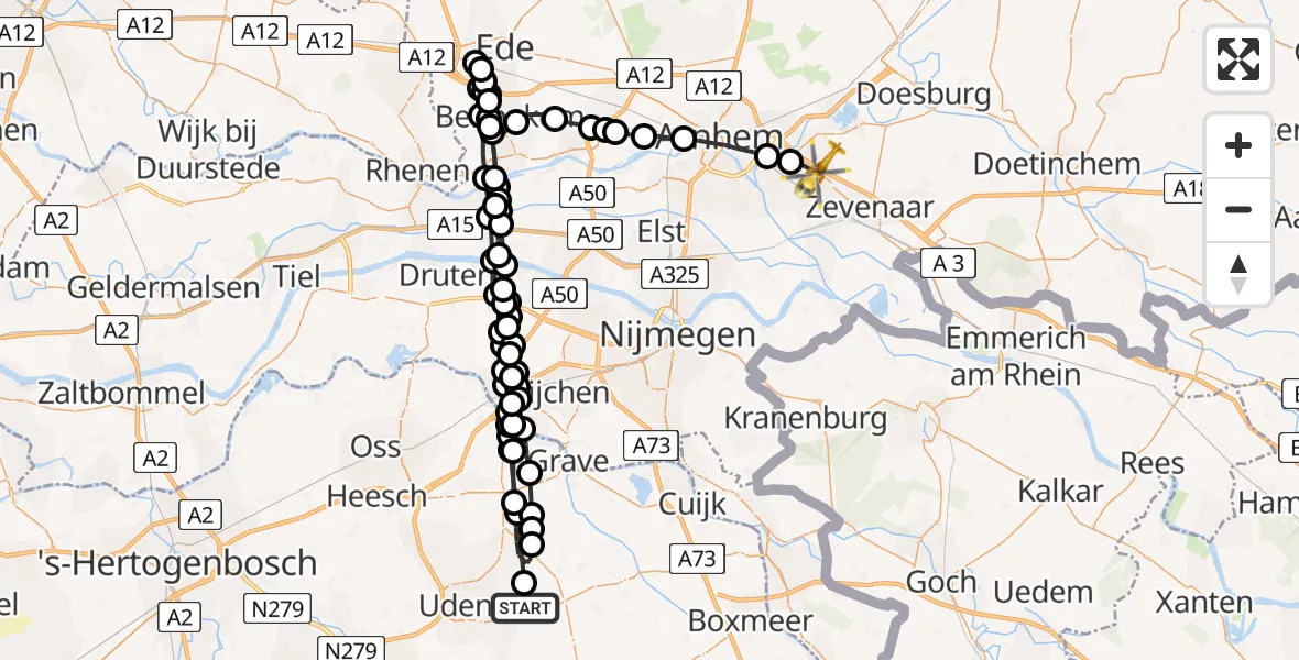 Vluchtroute Traumahelikopter Vliegbasis Volkel - Duiven, 09 september 2023, 13:58