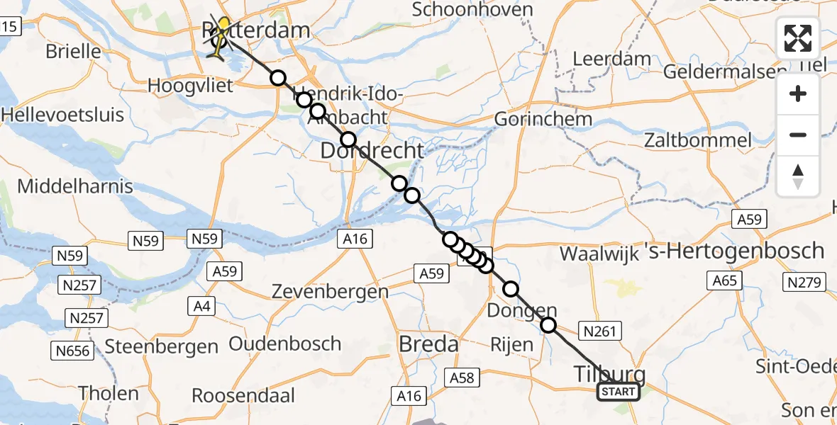 Routekaart van de vlucht: Lifeliner 2 naar Rotterdam