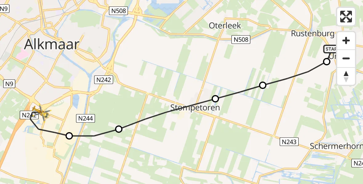 Vluchtroute Traumahelikopter Ursem - Alkmaar, 09 september 2023, 14:27