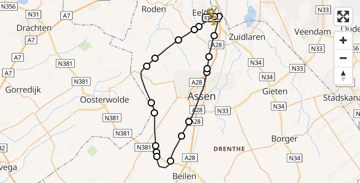 Vluchtroute Traumahelikopter Groningen Airport Eelde - Groningen Airport Eelde, 09 september 2023, 14:29