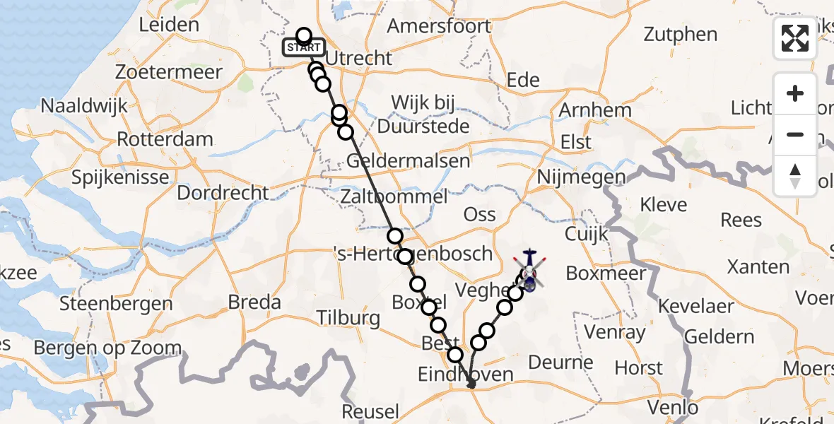 Vluchtroute Politiehelikopter Harmelen - Vliegbasis Volkel, 09 september 2023, 14:33