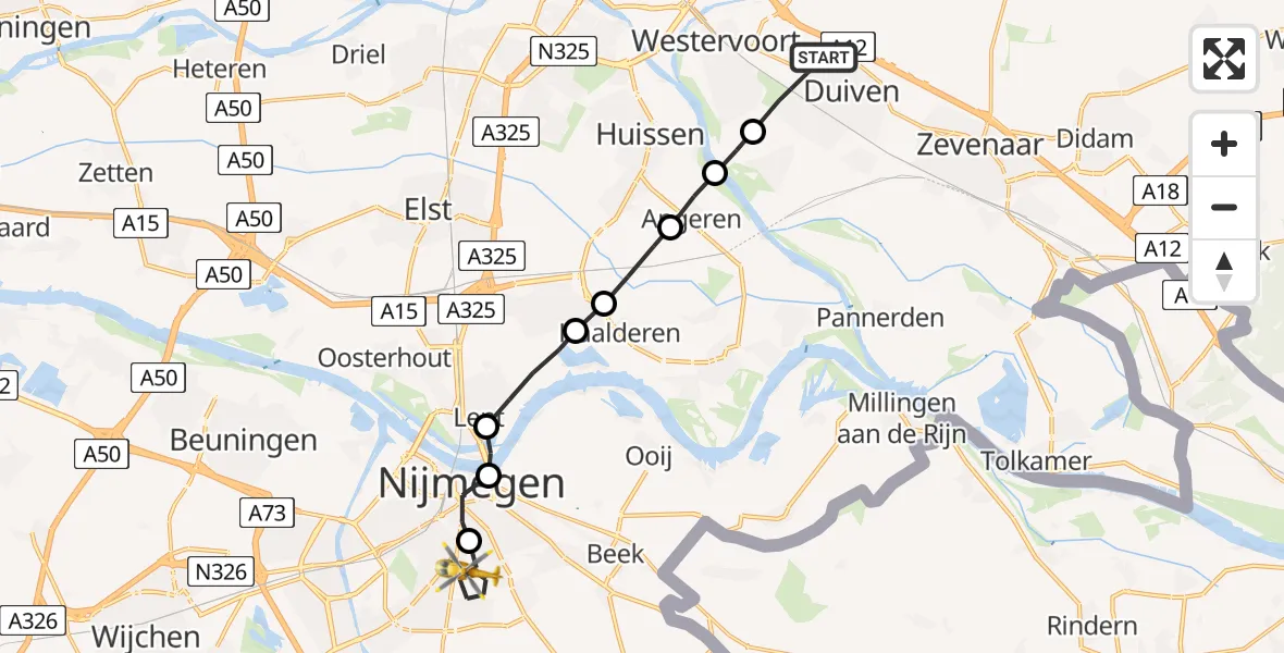 Vluchtroute Traumahelikopter Duiven - Radboud Universitair Medisch Centrum, 09 september 2023, 14:59