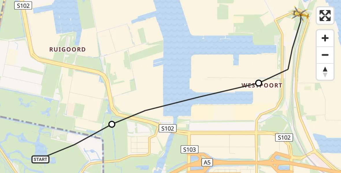 Vluchtroute Traumahelikopter Halfweg - Amsterdam Heliport, 09 september 2023, 15:25