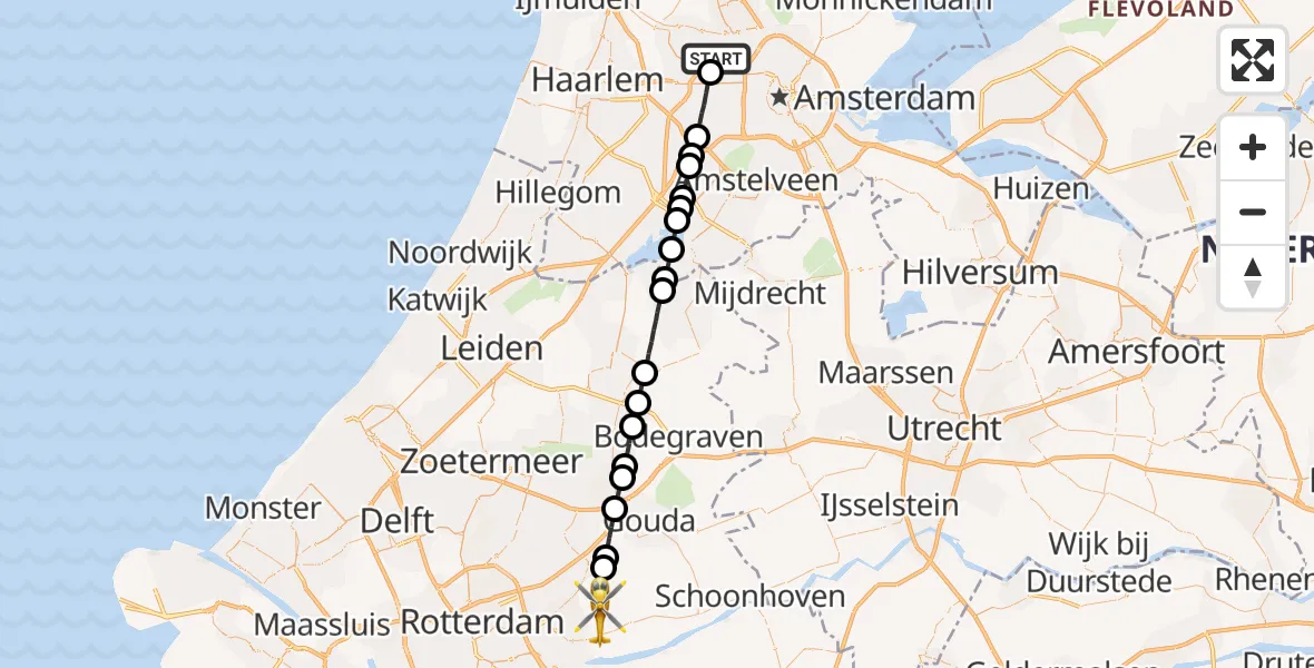 Vluchtroute Traumahelikopter Amsterdam Heliport - Ouderkerk aan den IJssel, 09 september 2023, 15:59