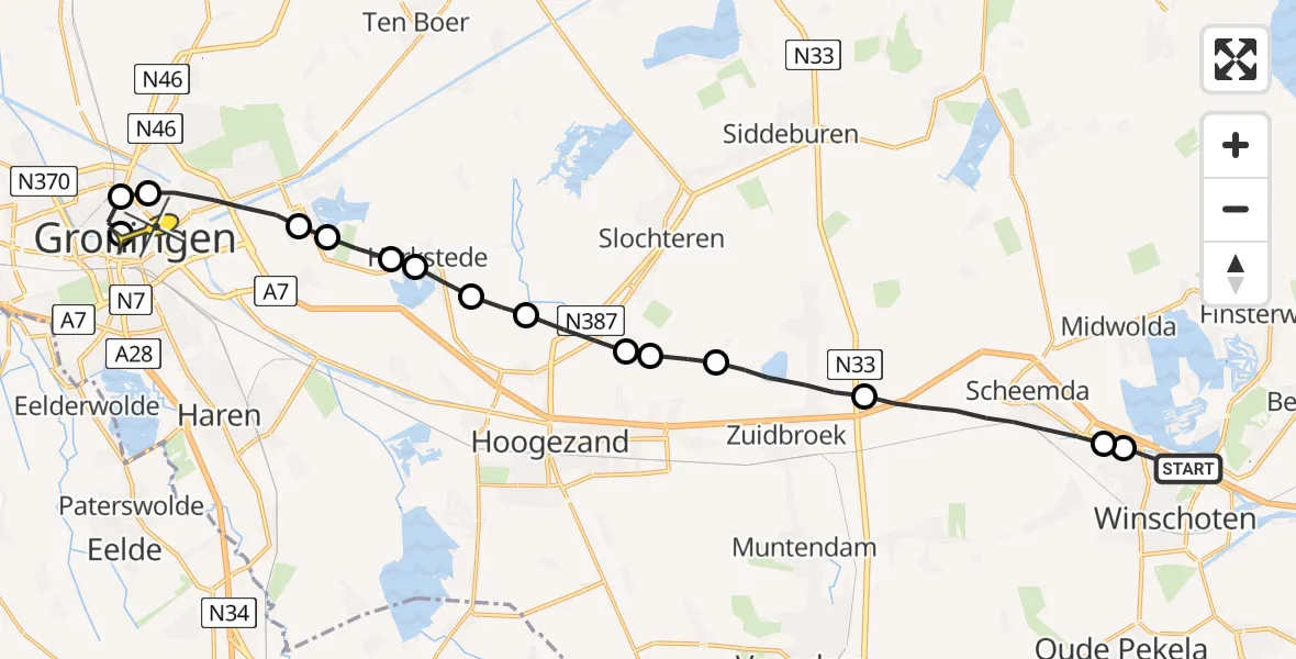 Routekaart van de vlucht: Lifeliner 4 naar Universitair Medisch Centrum Groningen
