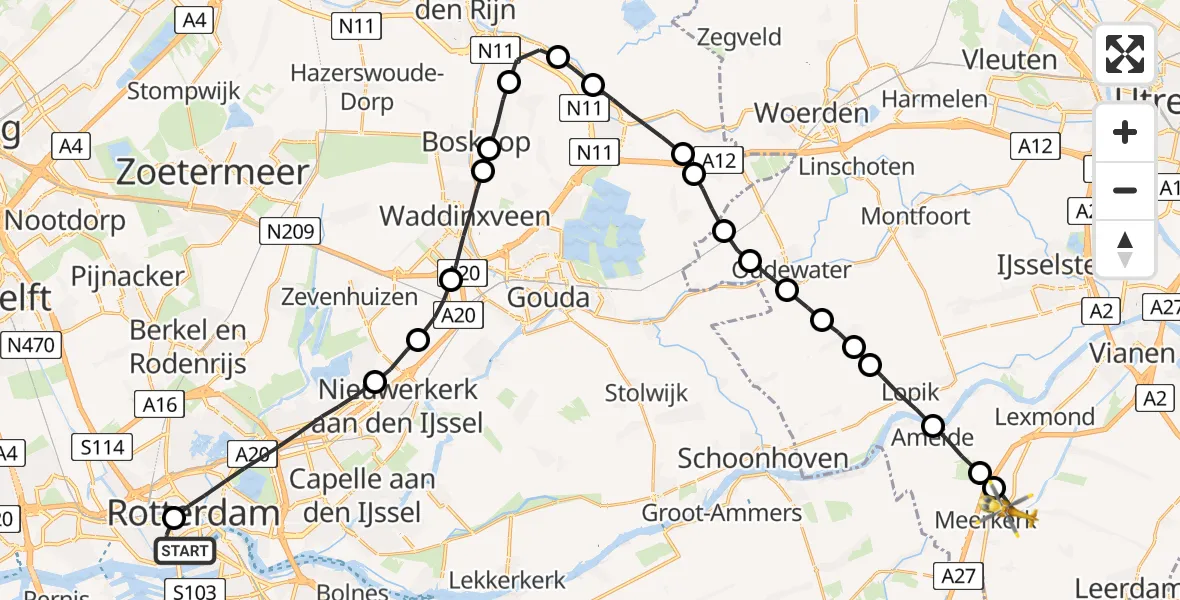Vluchtroute Traumahelikopter Erasmus MC - Lexmond, 09 september 2023, 17:07