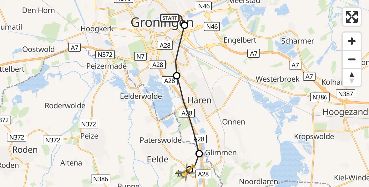 Vluchtroute Traumahelikopter Universitair Medisch Centrum Groningen - Groningen Airport Eelde, 09 september 2023, 17:15