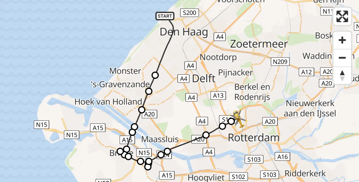 Vluchtroute Traumahelikopter Den Haag - Rotterdam The Hague Airport, 09 september 2023, 18:03