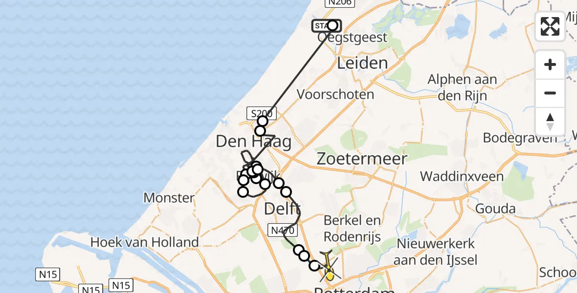 Routekaart van de vlucht: Politieheli naar Rotterdam The Hague Airport