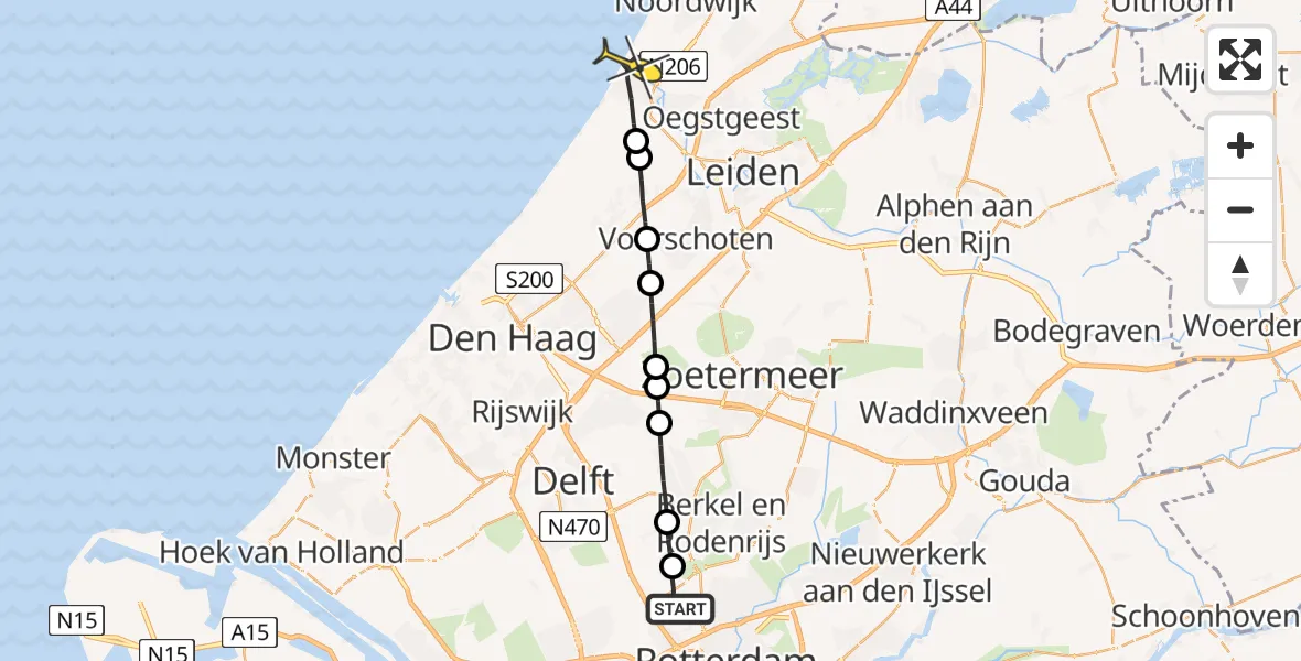 Routekaart van de vlucht: Lifeliner 2 naar Katwijk