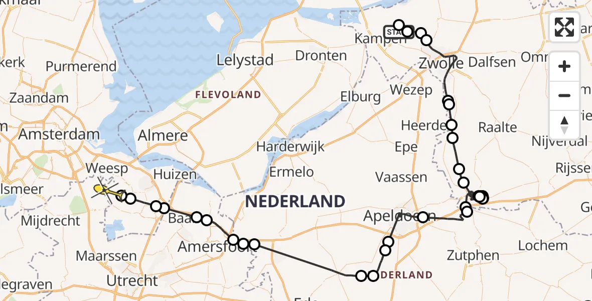 Routekaart van de vlucht: Politieheli naar Nederhorst den Berg