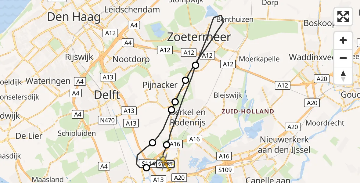 Vluchtroute Traumahelikopter Rotterdam The Hague Airport - Rotterdam The Hague Airport, 09 september 2023, 21:01