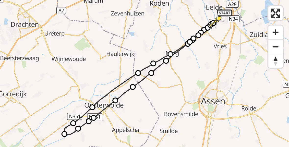 Routekaart van de vlucht: Lifeliner 4 naar Groningen Airport Eelde