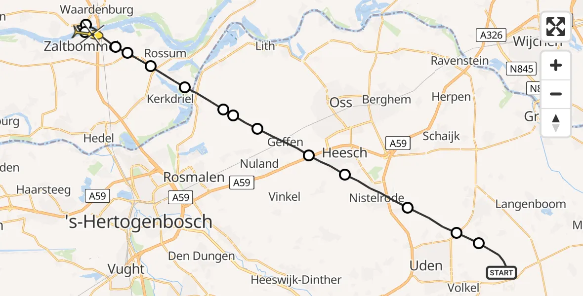 Routekaart van de vlucht: Lifeliner 3 naar Zaltbommel