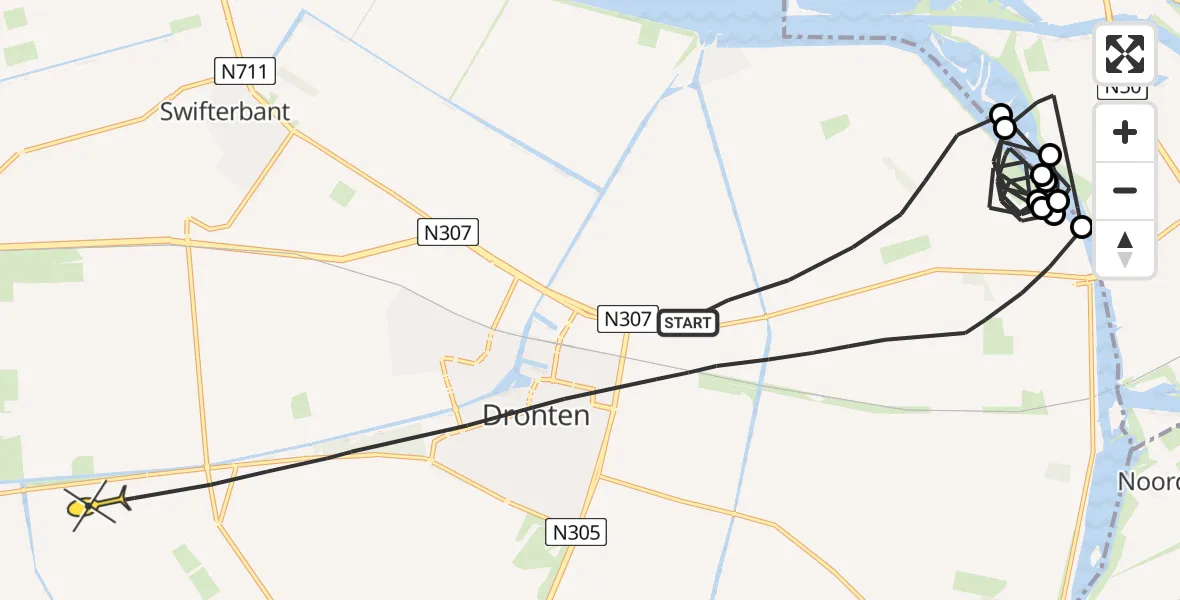 Routekaart van de vlucht: Politiehelikopter naar Dronten