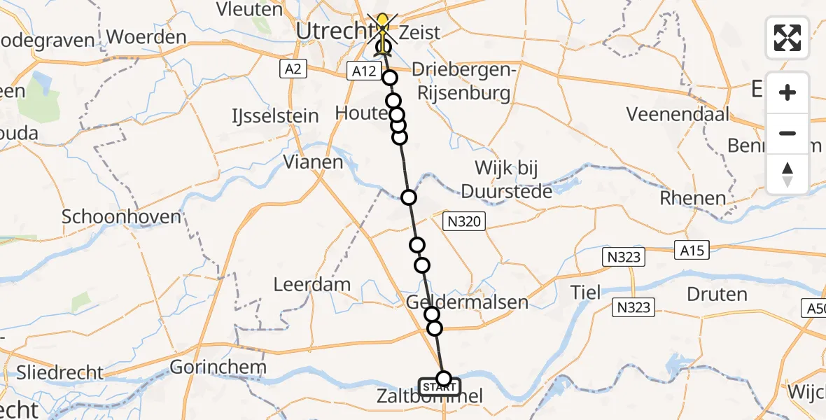 Routekaart van de vlucht: Lifeliner 3 naar Universitair Medisch Centrum Utrecht