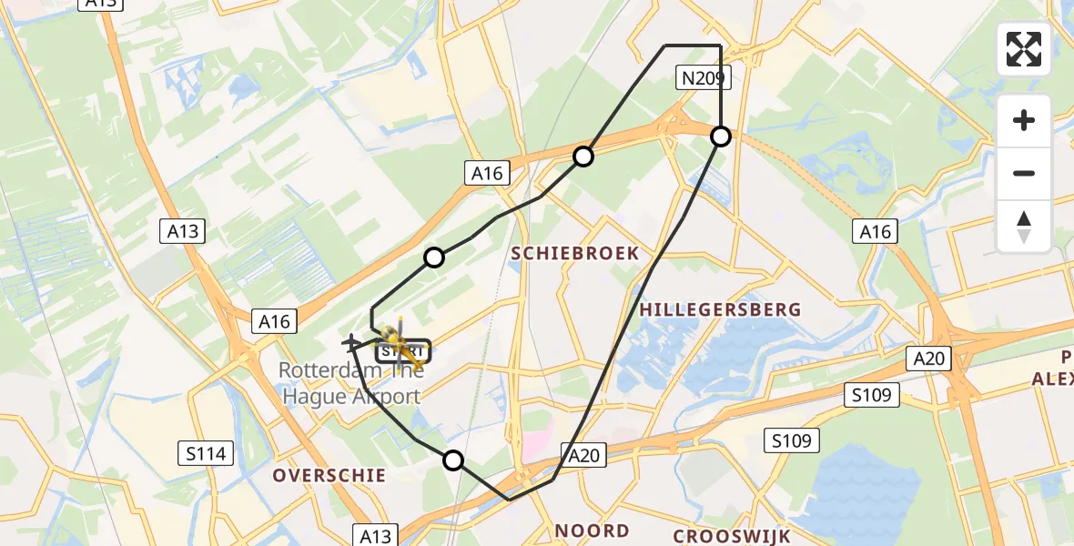 Vluchtroute Traumahelikopter Rotterdam The Hague Airport - Rotterdam The Hague Airport, 10 september 2023, 02:42