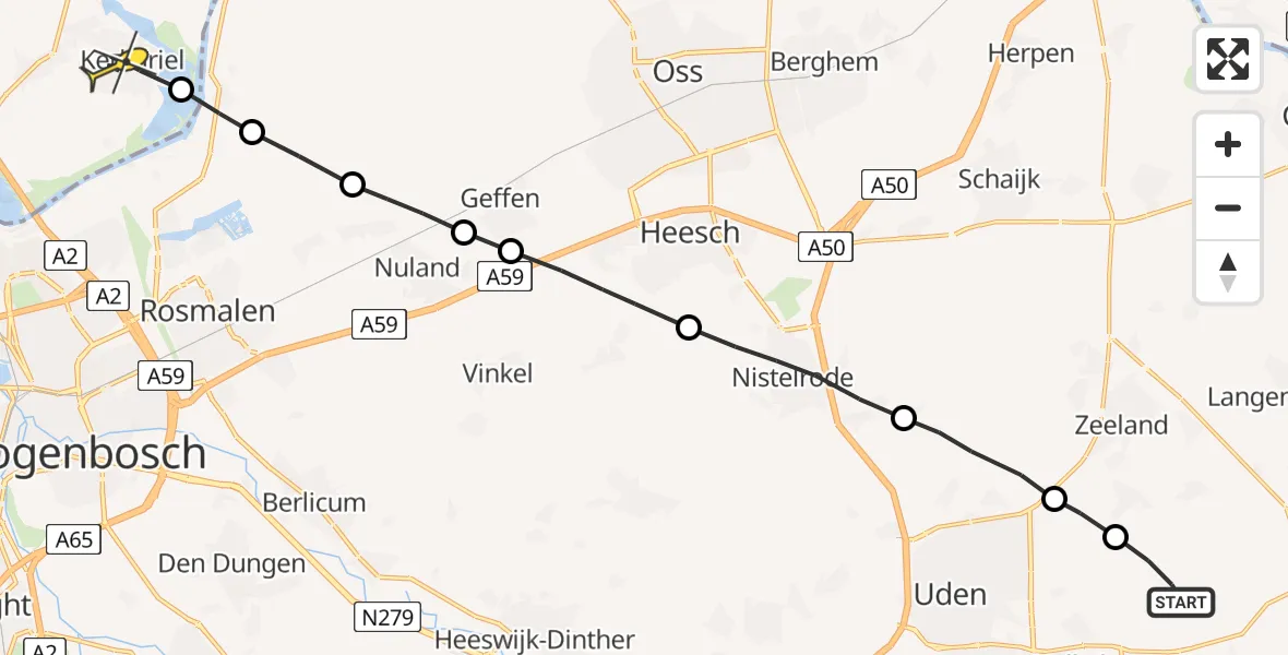 Routekaart van de vlucht: Lifeliner 3 naar Kerkdriel