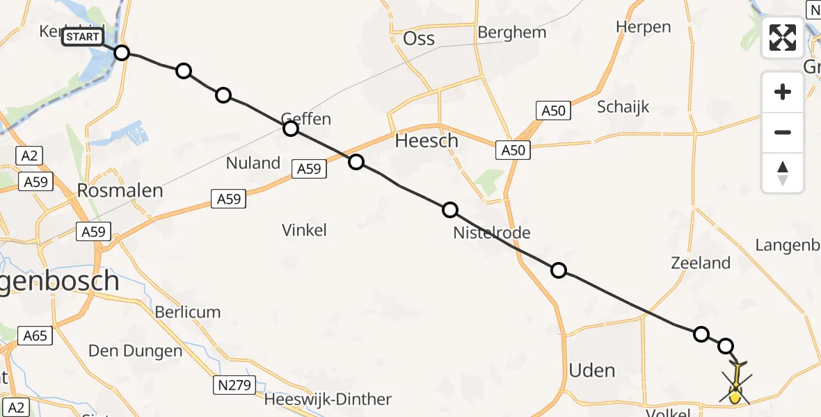 Routekaart van de vlucht: Lifeliner 3 naar Vliegbasis Volkel