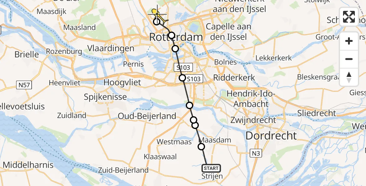 Routekaart van de vlucht: Lifeliner 2 naar Rotterdam The Hague Airport