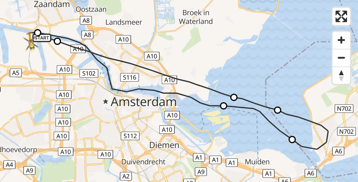 Vluchtroute Traumahelikopter Amsterdam Heliport - Amsterdam Heliport, 10 september 2023, 08:35