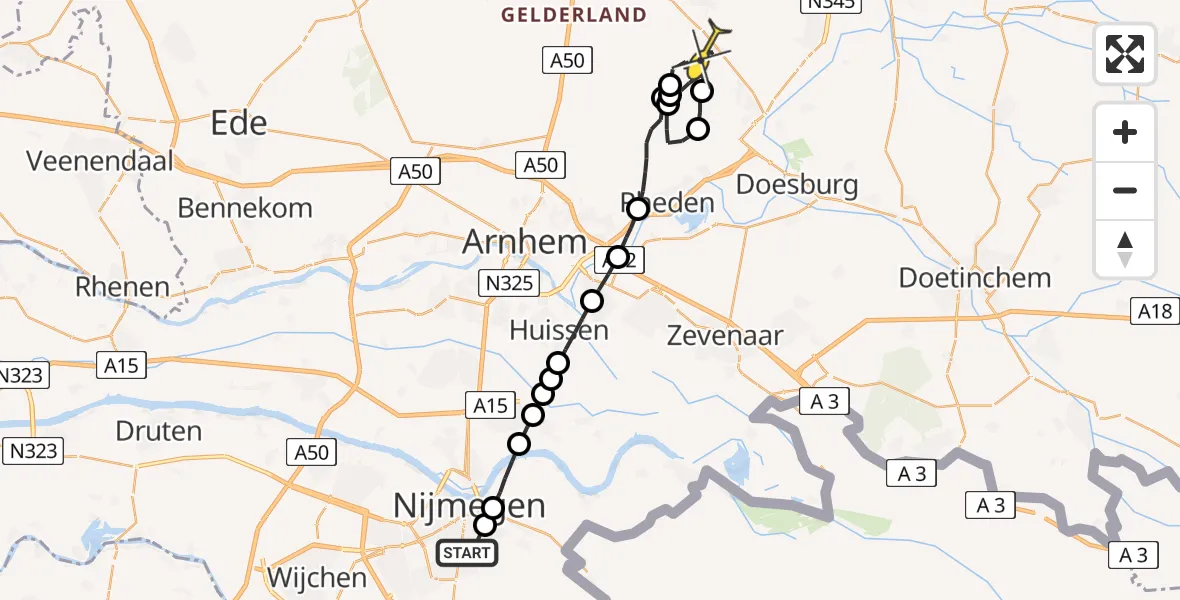 Routekaart van de vlucht: Lifeliner 3 naar Laag-Soeren