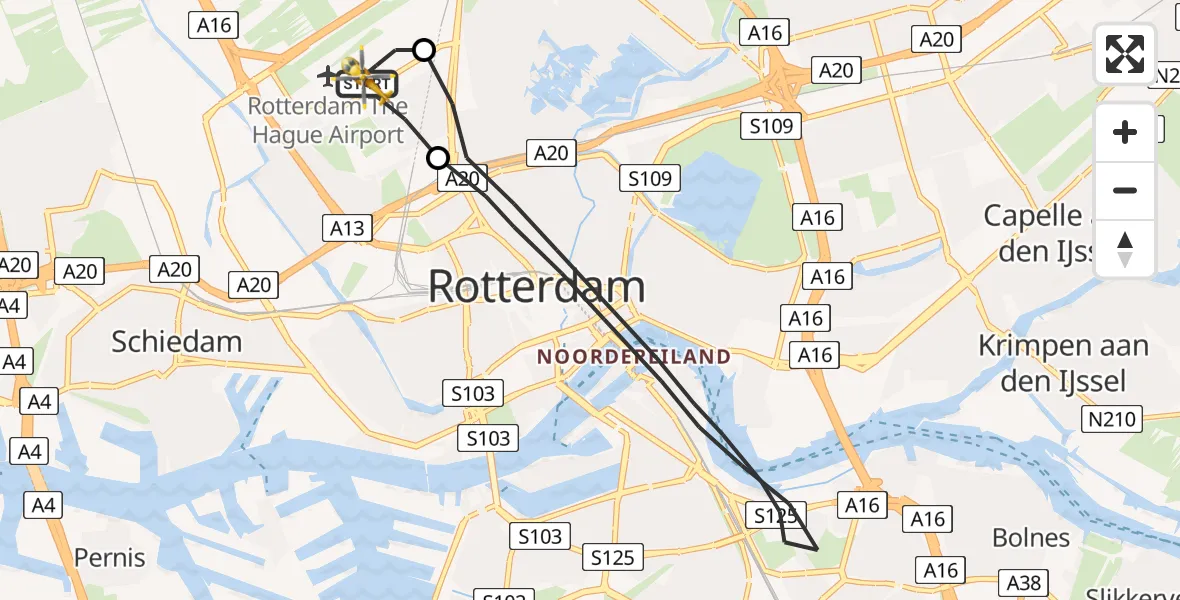 Vluchtroute Traumahelikopter Rotterdam The Hague Airport - Rotterdam The Hague Airport, 10 september 2023, 10:32