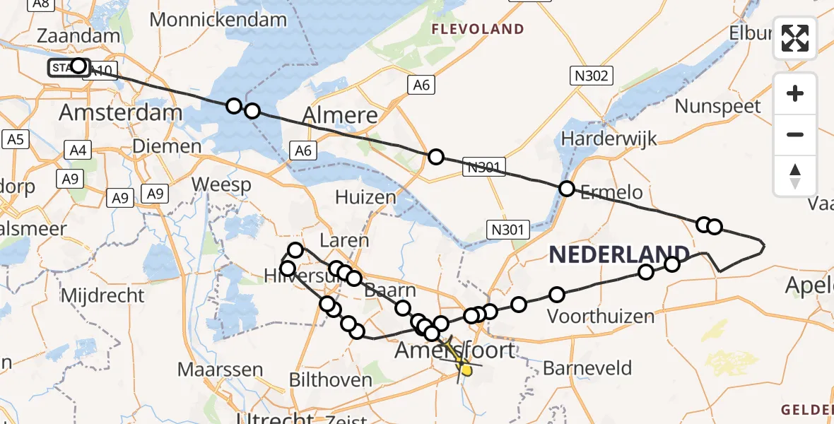 Routekaart van de vlucht: Lifeliner 1 naar Amersfoort