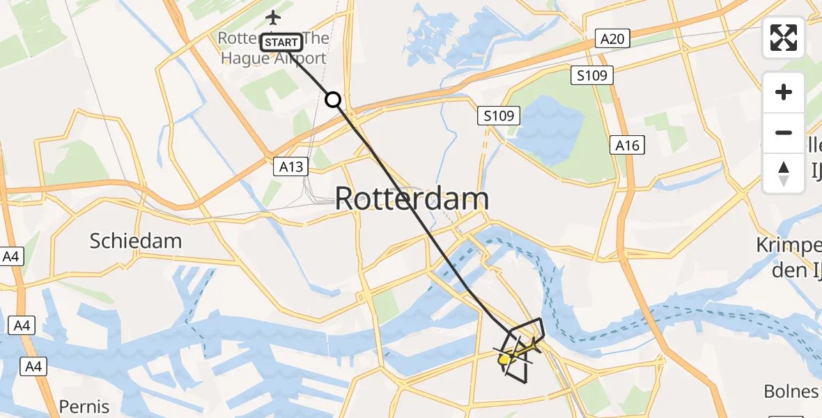 Routekaart van de vlucht: Lifeliner 2 naar Rotterdam