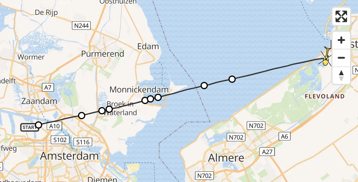 Routekaart van de vlucht: Lifeliner 1 naar Lelystad