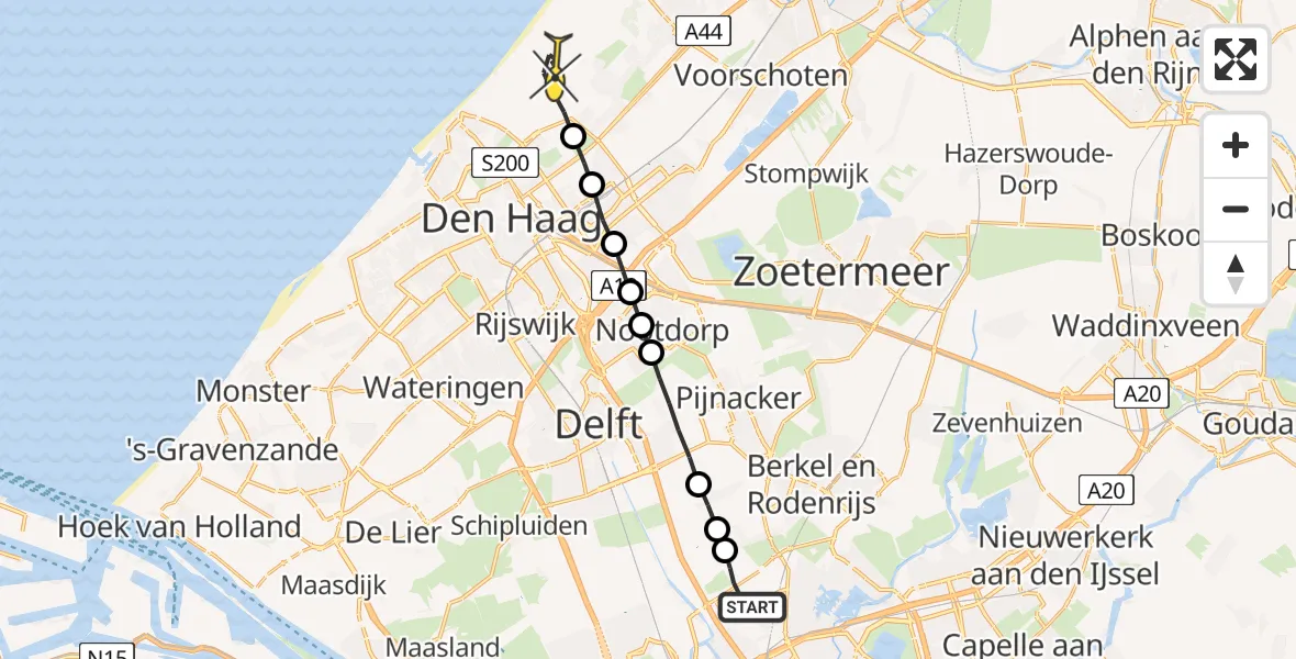 Routekaart van de vlucht: Lifeliner 2 naar Wassenaar