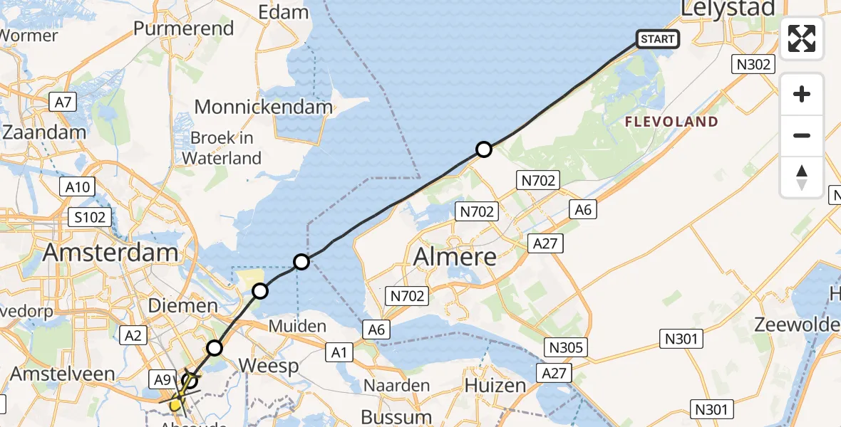 Routekaart van de vlucht: Lifeliner 1 naar Academisch Medisch Centrum (AMC)