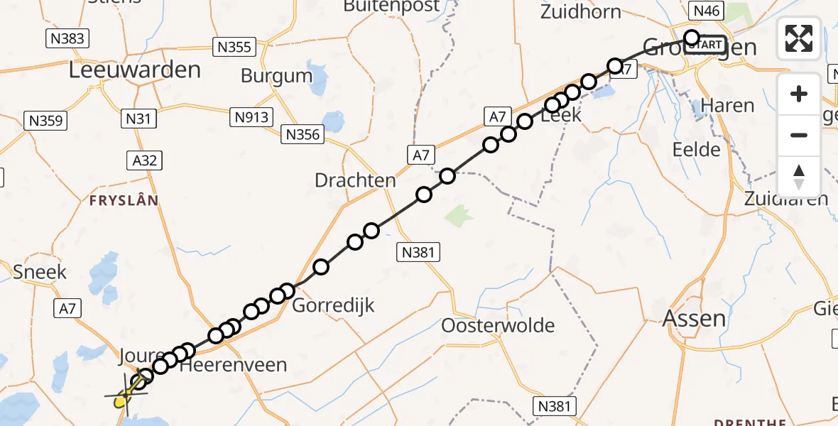 Routekaart van de vlucht: Lifeliner 4 naar Scharsterbrug