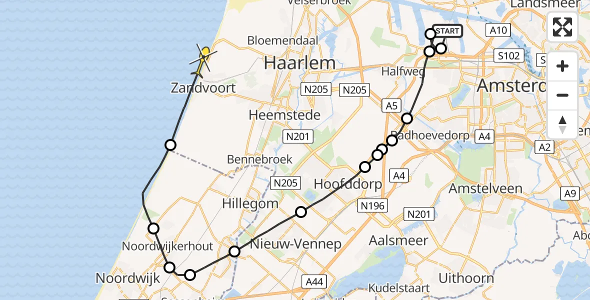 Routekaart van de vlucht: Lifeliner 1 naar Zandvoort