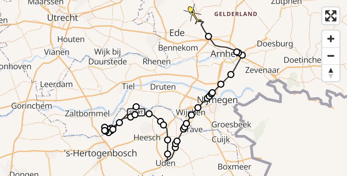 Routekaart van de vlucht: Politieheli naar Otterlo