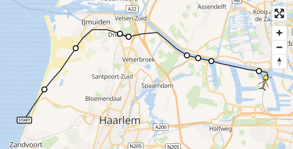 Routekaart van de vlucht: Lifeliner 1 naar Amsterdam Heliport