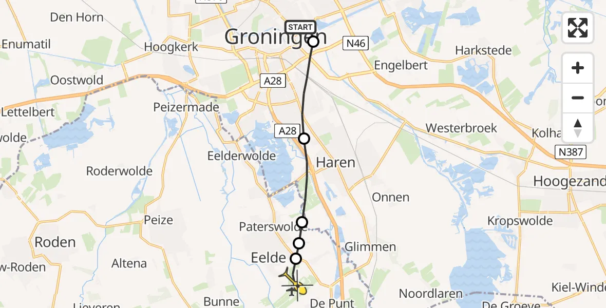 Routekaart van de vlucht: Lifeliner 4 naar Groningen Airport Eelde