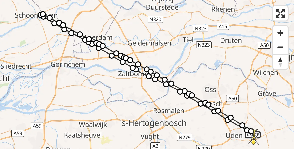 Routekaart van de vlucht: Lifeliner 3 naar Vliegbasis Volkel