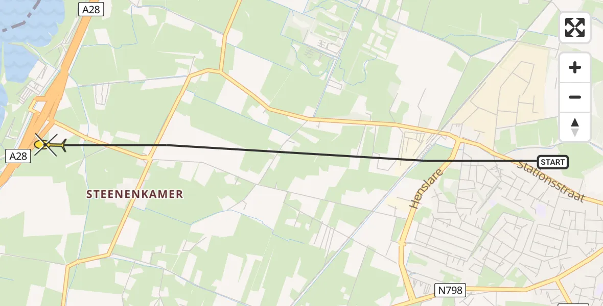 Routekaart van de vlucht: Politiehelikopter naar Putten