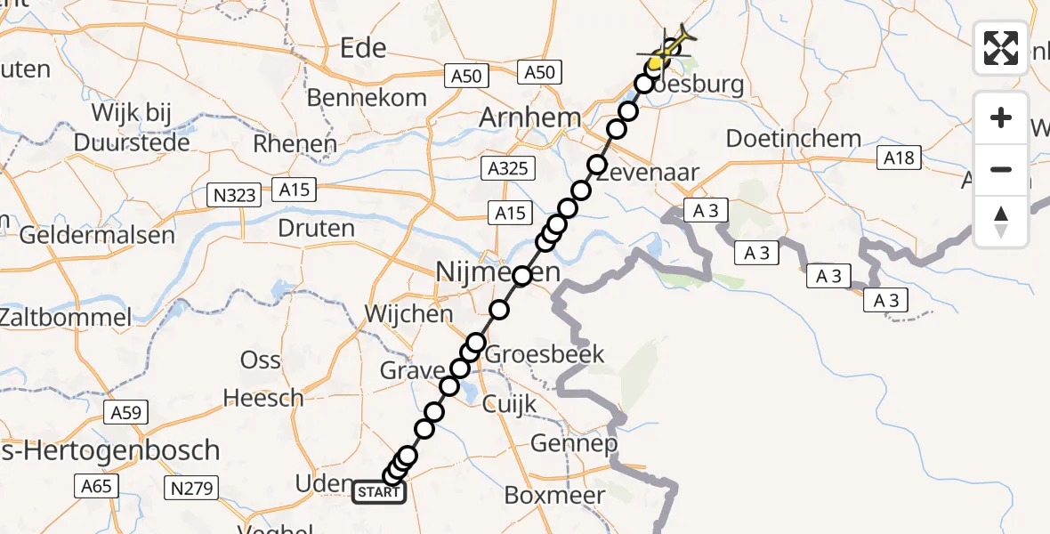 Routekaart van de vlucht: Lifeliner 3 naar Olburgen