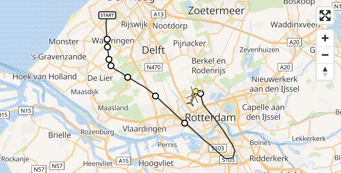 Routekaart van de vlucht: Lifeliner 2 naar Rotterdam The Hague Airport