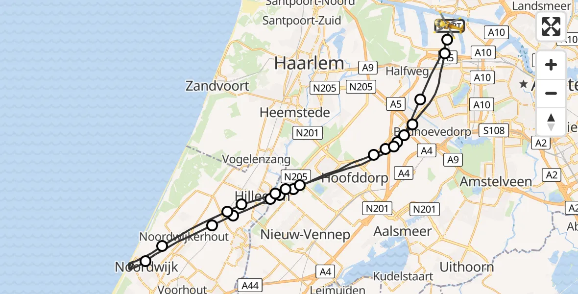Vluchtroute Traumahelikopter Amsterdam Heliport - Amsterdam Heliport, 10 september 2023, 18:35