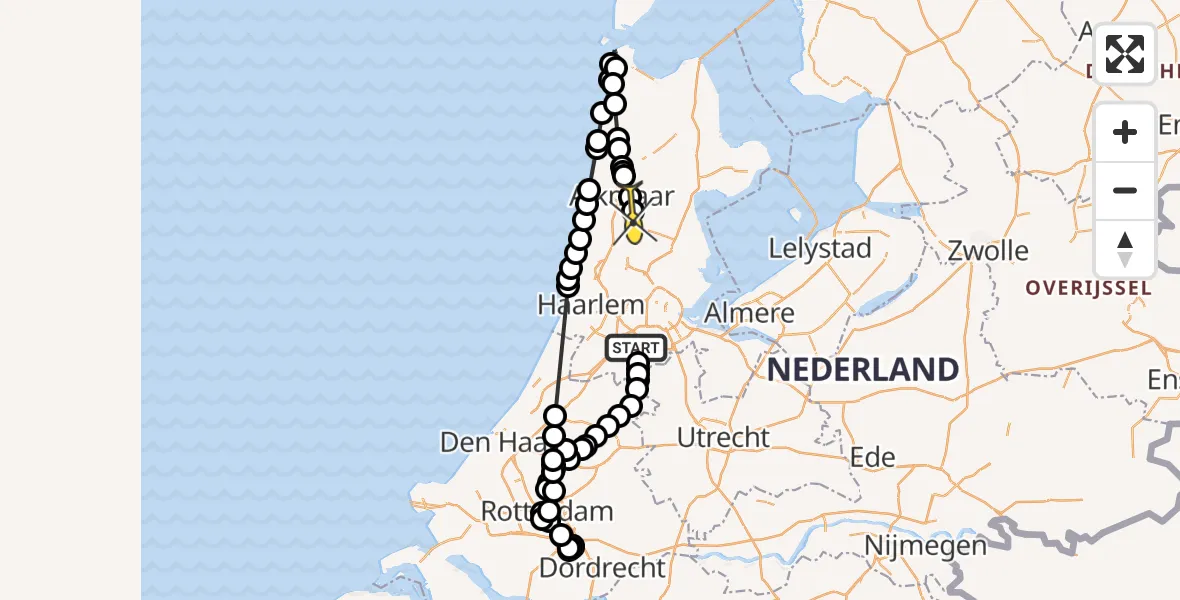 Routekaart van de vlucht: Politiehelikopter naar Zuidschermer