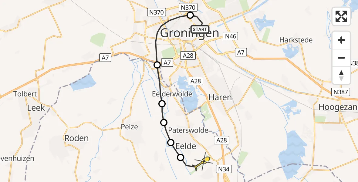 Routekaart van de vlucht: Lifeliner 4 naar Groningen Airport Eelde