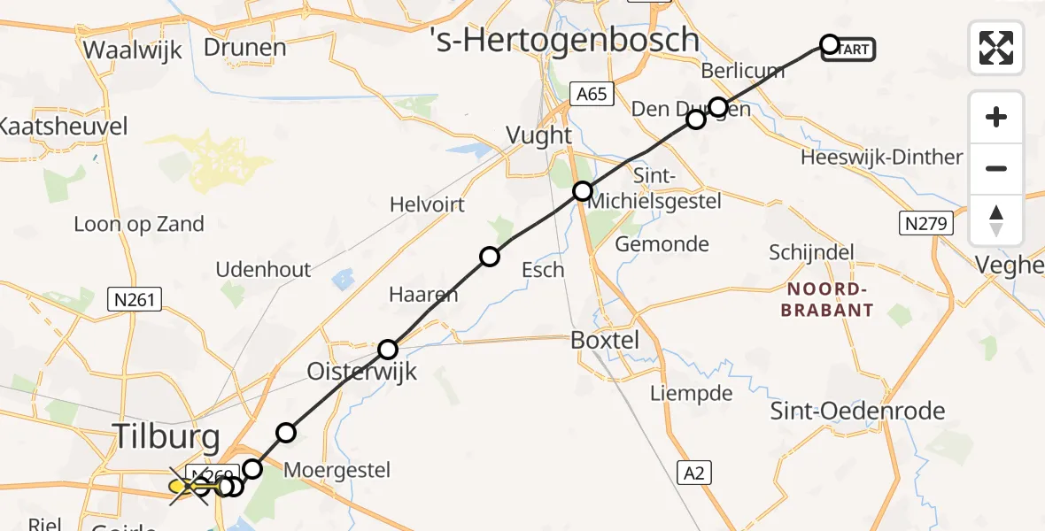 Routekaart van de vlucht: Lifeliner 3 naar Tilburg