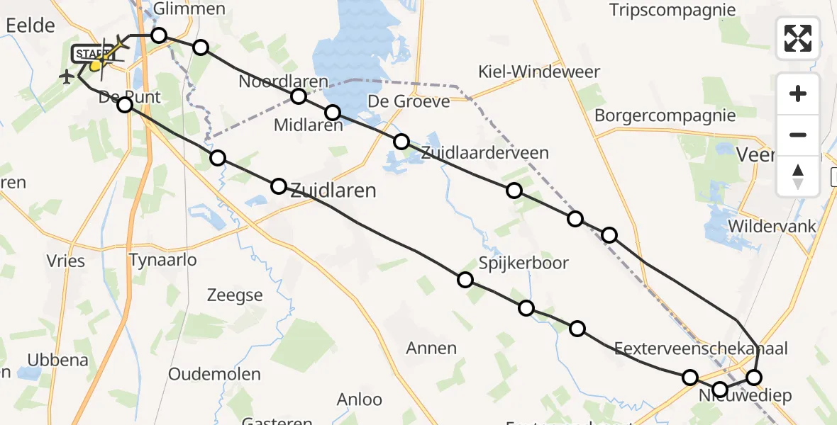 Routekaart van de vlucht: Lifeliner 4 naar Groningen Airport Eelde